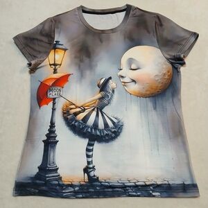 Whimsical Moon Women's Medium Double-sided Graphic T-shirt Dream Fantasy